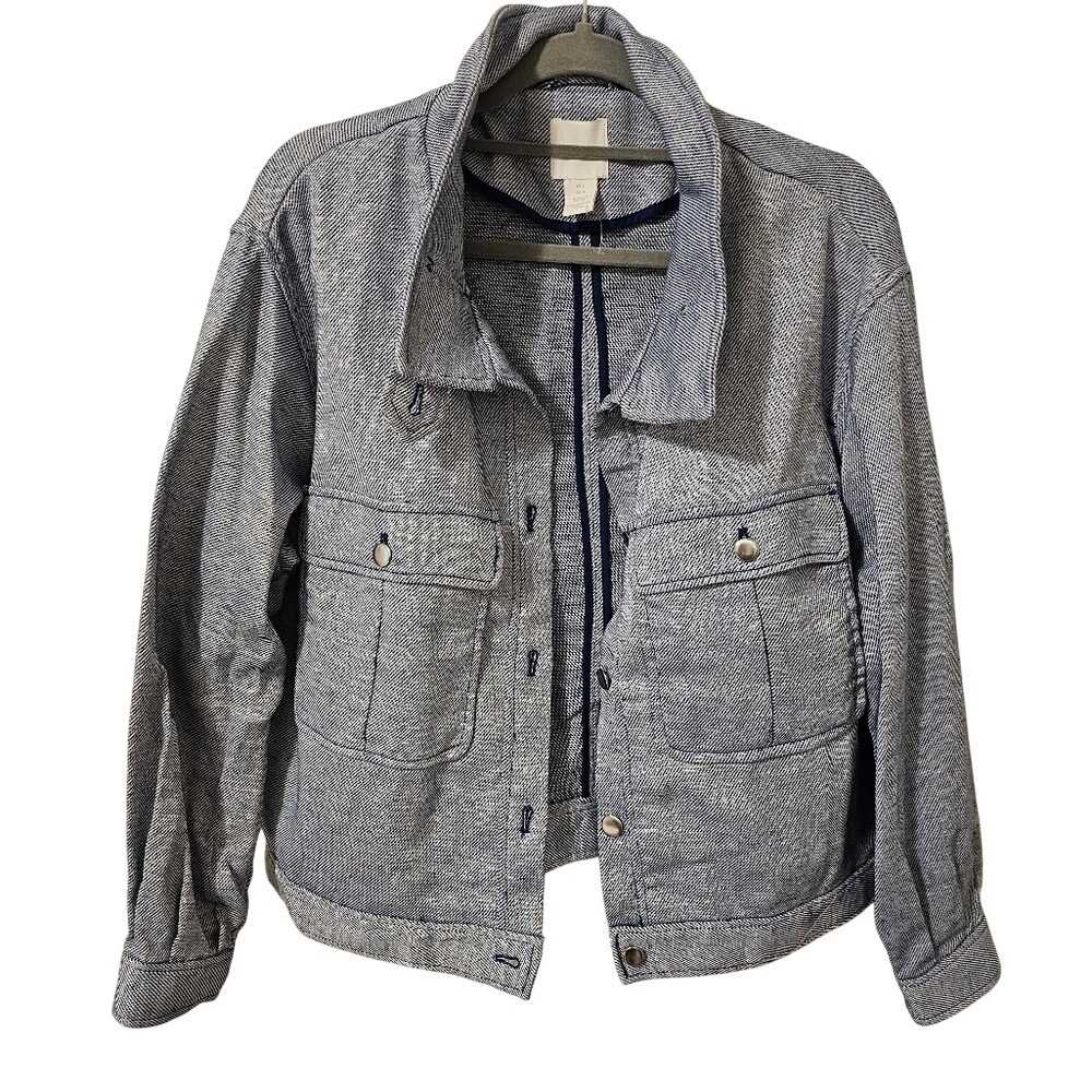 H&M Cropped Thick Cropped Denim Blue Jacket Large